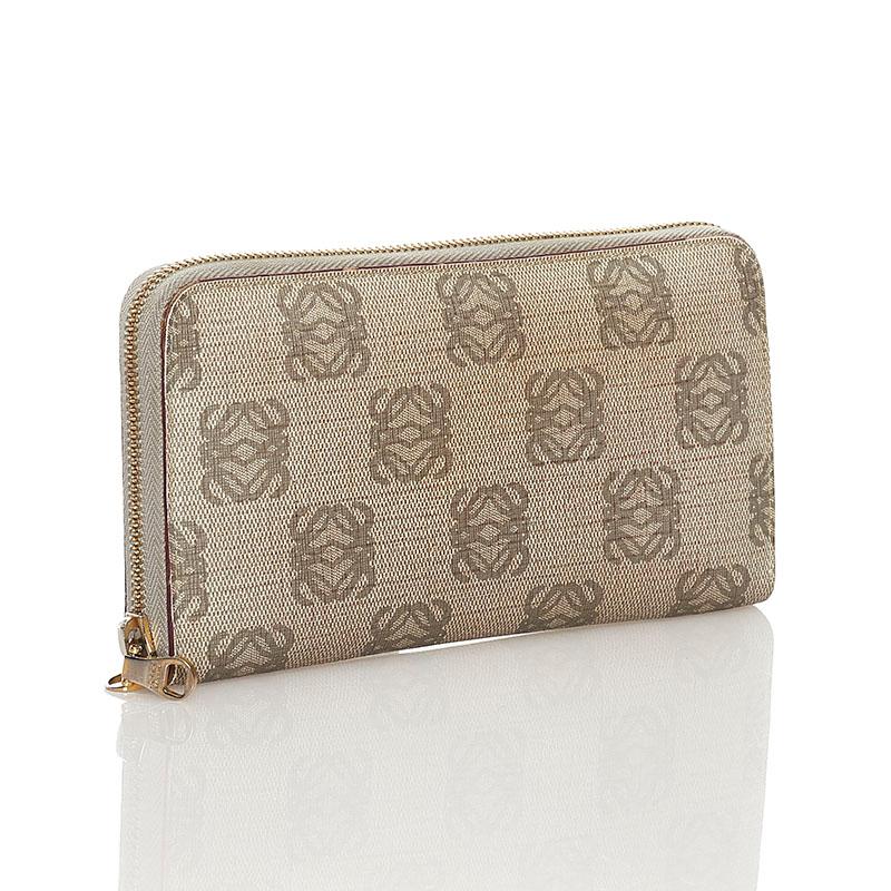 LOEWE ロエベ アナグラム ラウンドファスナー 長財布 グレー レザー 