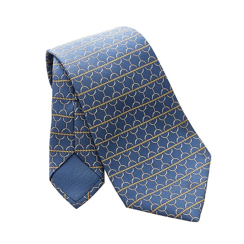 エルメス 総柄 ネクタイ ネイビー シルク メンズ HERMES 【中古】 :1