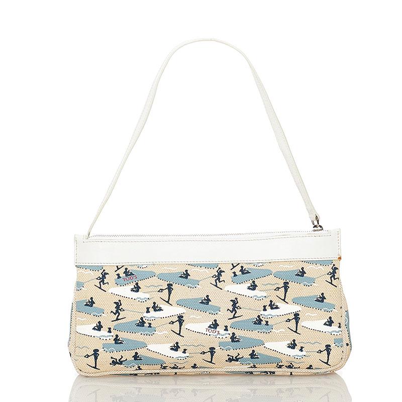 トッズ ボート ポーチ ベージュ ホワイト キャンバス レザー