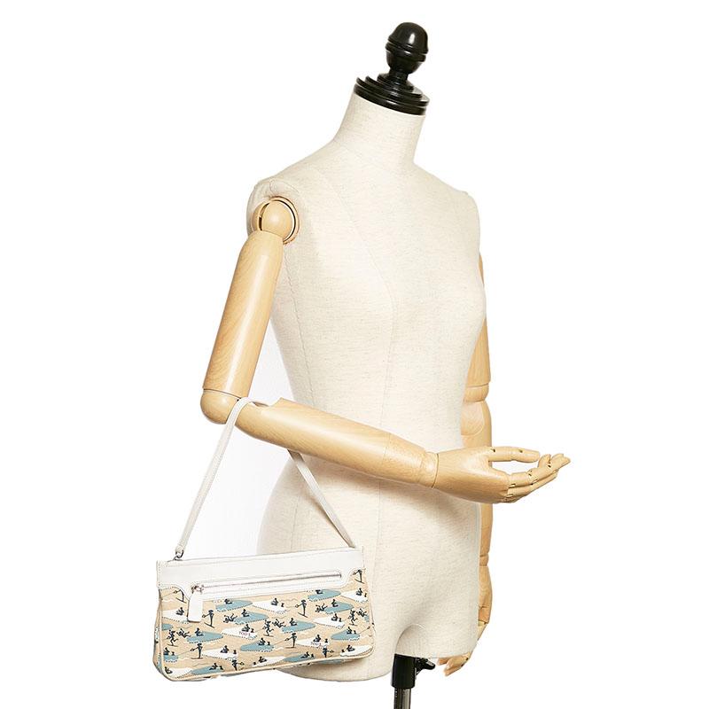 トッズ ボート ポーチ ベージュ ホワイト キャンバス レザー