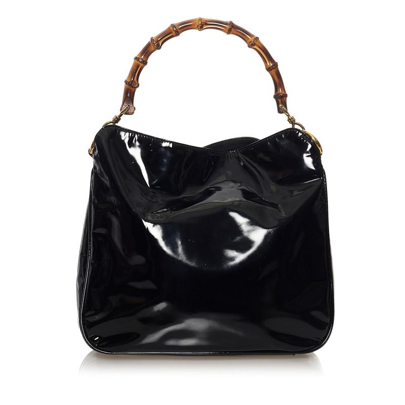 GUCCI グッチ バンブー エナメル ハンドバッグ93512 ブラック GUCCI グッチ バンブー エナメル ハンドバッグ93512 ブラック