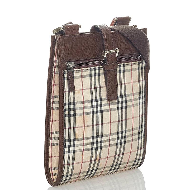 バーバリー BURBERRY ショルダーバッグ ノバチェック キャンバス レザー ベージュ×ブラウン シルバー金具 【箱】【中古】 BURBERRY - BURBERRY ショルダーバッグ ノバチェック キャンバス