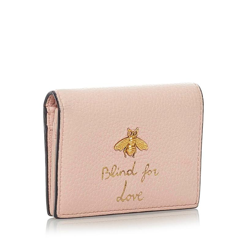 GUCCI（グッチ） アニマリエ ビー 二つ折り財布 460185 ピンク レザー 