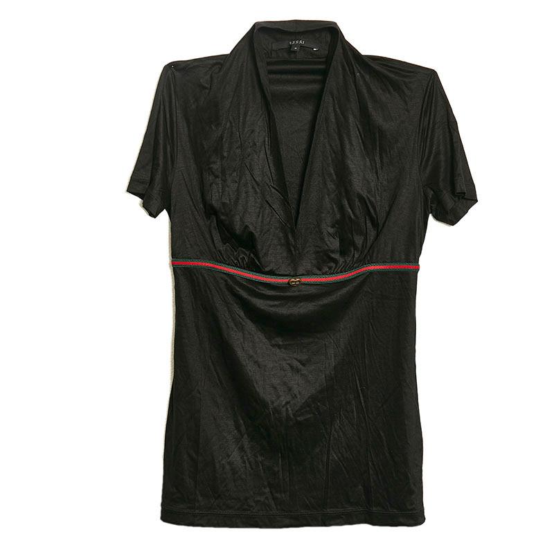 GUCCI グッチ シェリーライン Vネック 半袖Tシャツ ブラック レーヨン  