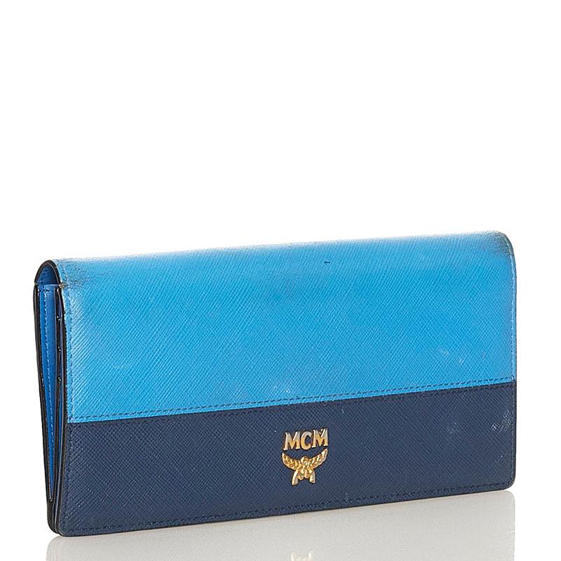 MCM エム・シー・エム ロゴ 長財布（小銭入れあり） PVC レディース [中古] MCM（エムシーエム） エム シー エム 長財布 ブルー レザー レディース