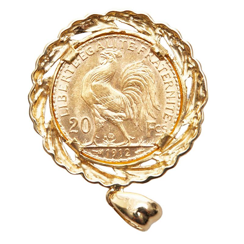 K21.6 ゴールド K18YG イエローゴールド ダイヤ0.03ct 20フラン金貨 ペンダントトップ レディース 中古|ginzaparis2|02