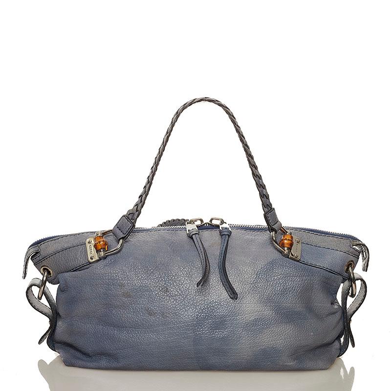 GUCCI グッチ バンブー トートバッグ 232959 ブルー レザー