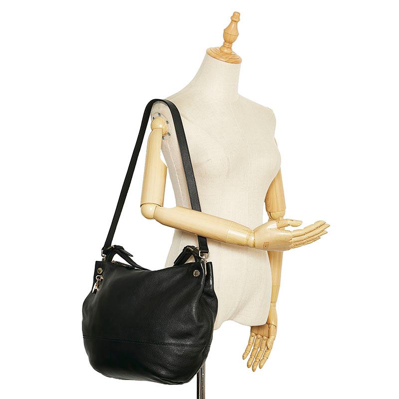 【極美品】フルラ ショルダーバッグ 2way 黒 メッシュ レザー ポーチ FURLA（フルラ） ハンドバッグ ショルダーバッグ 2WAY ブラック レザー