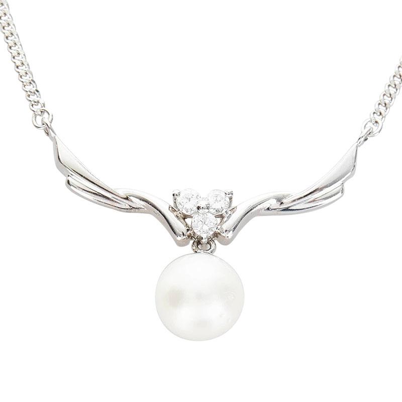 Pt850 プラチナ パール9.5mm ダイヤ0.24ct ジュエリーマキ ネックレス  