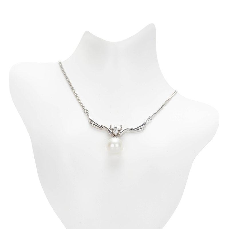 Pt850 プラチナ パール9.5mm ダイヤ0.24ct ジュエリーマキ ネックレス  