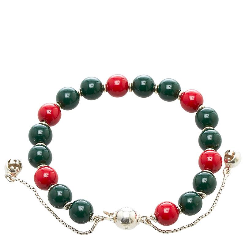 GUCCI グッチ 数珠 ブレスレット グリーン レッド シルバー