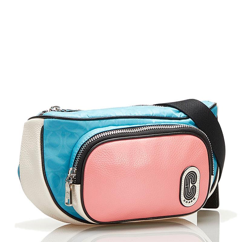 美品 COACH コーチ ウエストバッグ ウエストポーチ ナイロン レザー COACH（コーチ） ボディバッグ ウエストバッグ C2047 ピンク ブルー
