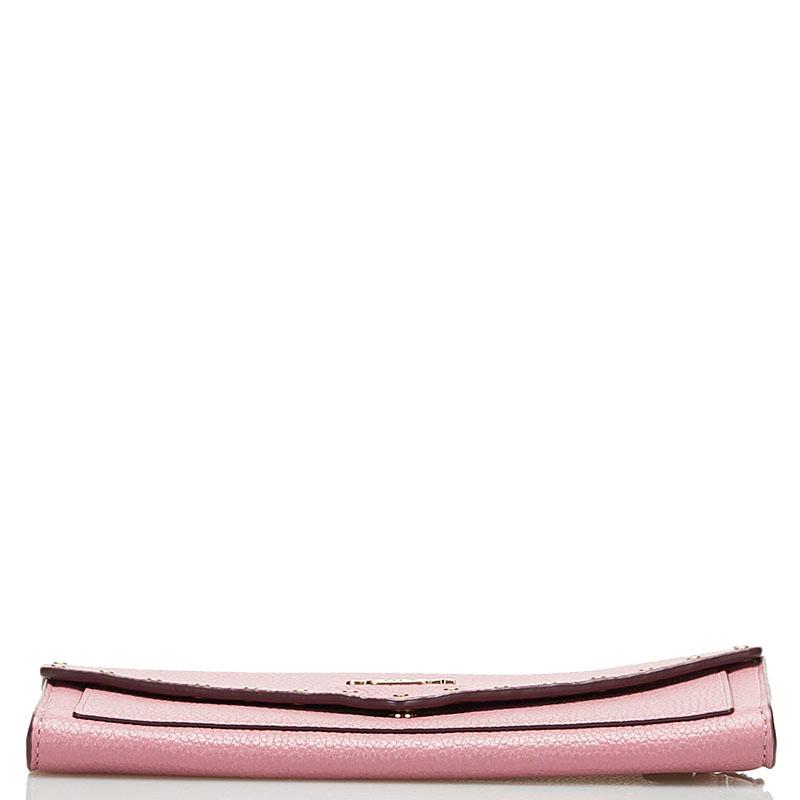 COACH コーチ スタッズ 長財布 ピンク レザー レディース 【中古