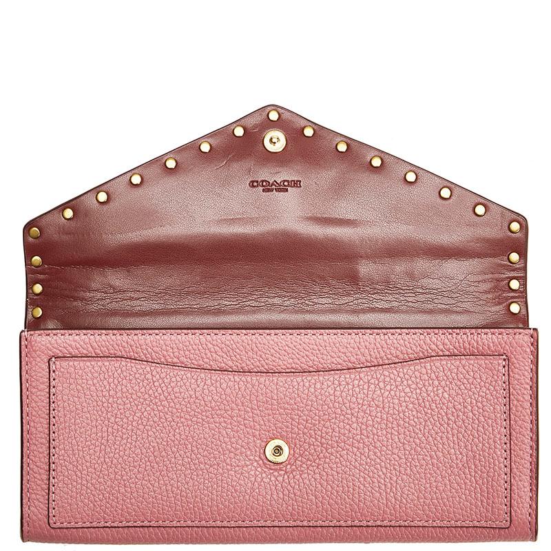 COACH（コーチ） スタッズ 長財布 ピンク レザー レディース 【中古 