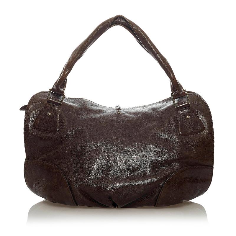 CELINE ダークブラウン レザー ハンドバッグ CELINE セリーヌ ビタースウィート ハンドバッグ ダークブラウン
