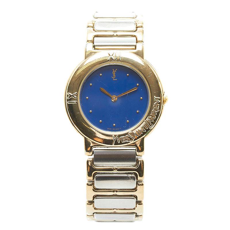 稼動品　YSL イヴサンローラン　青文字盤　コンビカラー　腕時計　レディース 稼動品美品 海外人気モデル イヴサンローラン YSL 青 レディース