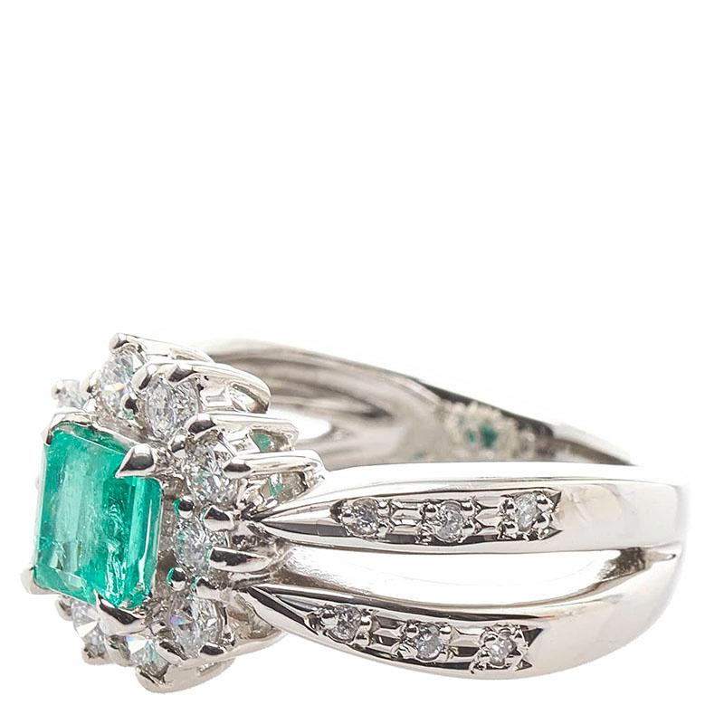 ダイヤモンド×エメラルド 一文字 エタニティ リング Pt900 0.70ct