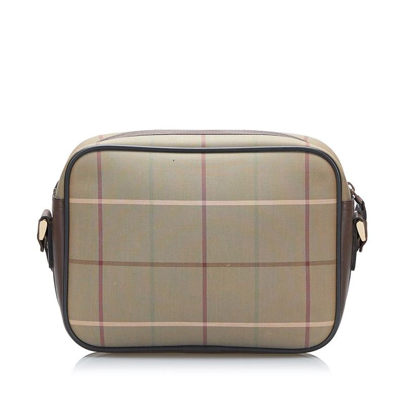 バーバリー チェック ロゴ ショルダーバッグ カーキ ブラウン キャンバス レザー レディース BURBERRY 【中古】 BURBERRY（バーバリー） チェック ショルダーバッグ カーキ ブラウン