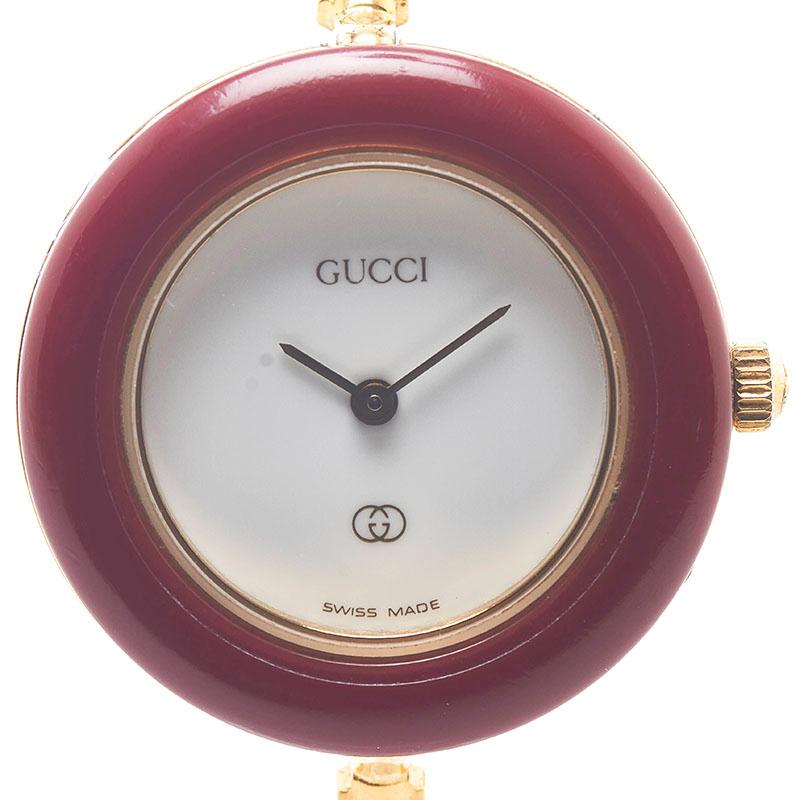 グッチ（GUCCI）チェンジベゼル 1100 レディース腕時計 動作品 中古 グッチ GUCCI チェンジベゼル 1100-L ホワイト GP レディース
