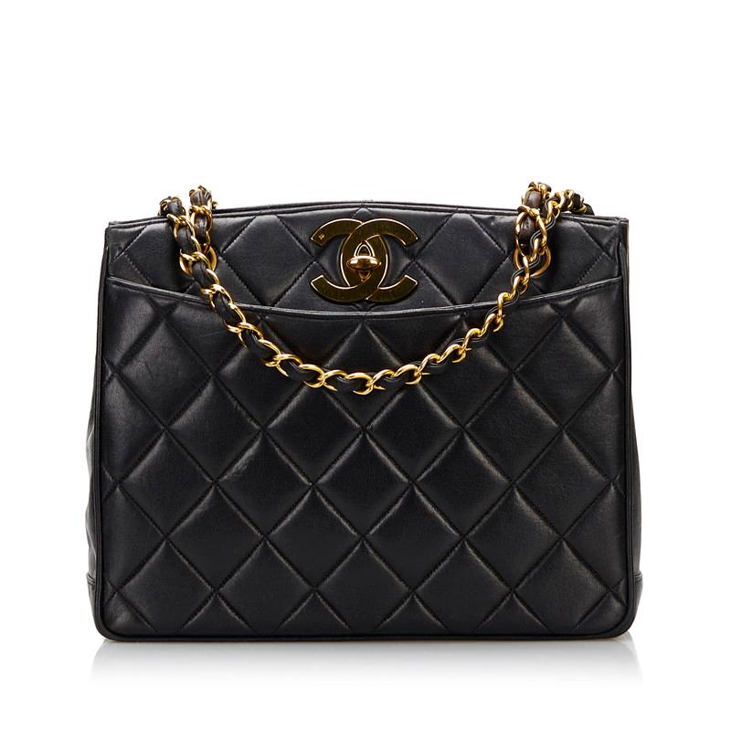 シャネル CHANEL ボストンバッグ ラムスキン レザー ココマーク ロゴ 黒 CHANEL（シャネル） デカココマーク チェーン ショルダーバッグ