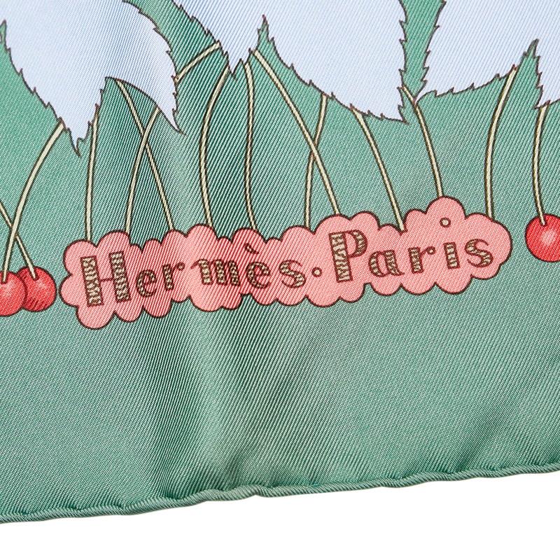 HERMES（エルメス） カレ90 Les merises チェリー スカーフ グリーン