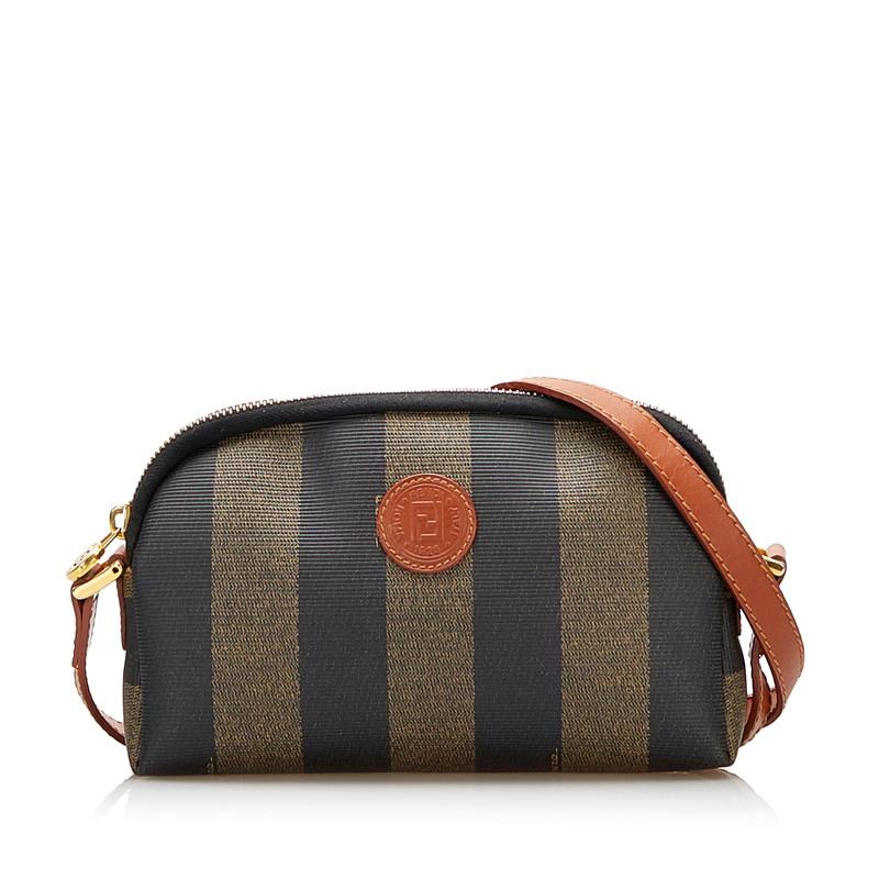 【FENDI】ショルダーバッグ　ペカン柄　PVC ブラウン　ブラック FENDI（フェンディ） ペカン 斜め掛け ショルダーバッグ ブラウン PVC