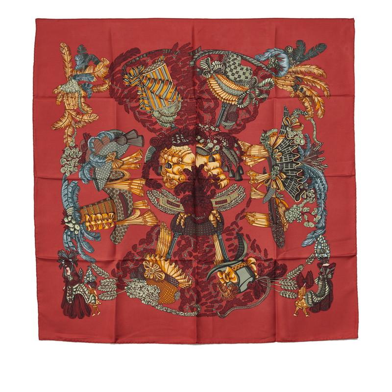 エルメス カレ90 chapeau! 脱帽 スカーフ ワインレッド マルチカラー