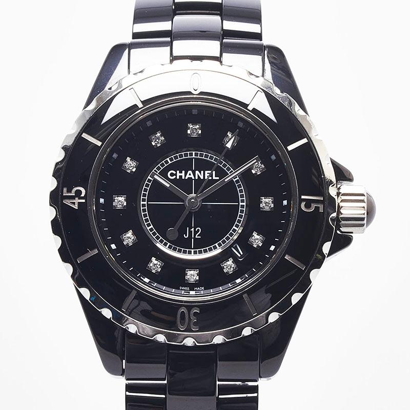 CHANEL シャネル J12 12Pダイヤ 腕時計 H1625 クオーツ ブラック文字盤 