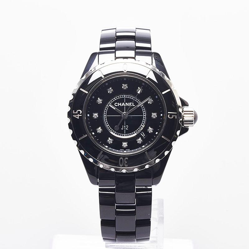 シャネル J12 12Pダイヤ H1625 クォーツ レディース 【中古】 シャネル J12 33mm 12Pダイヤ H1625 ブラック/ダイヤモンド レディース