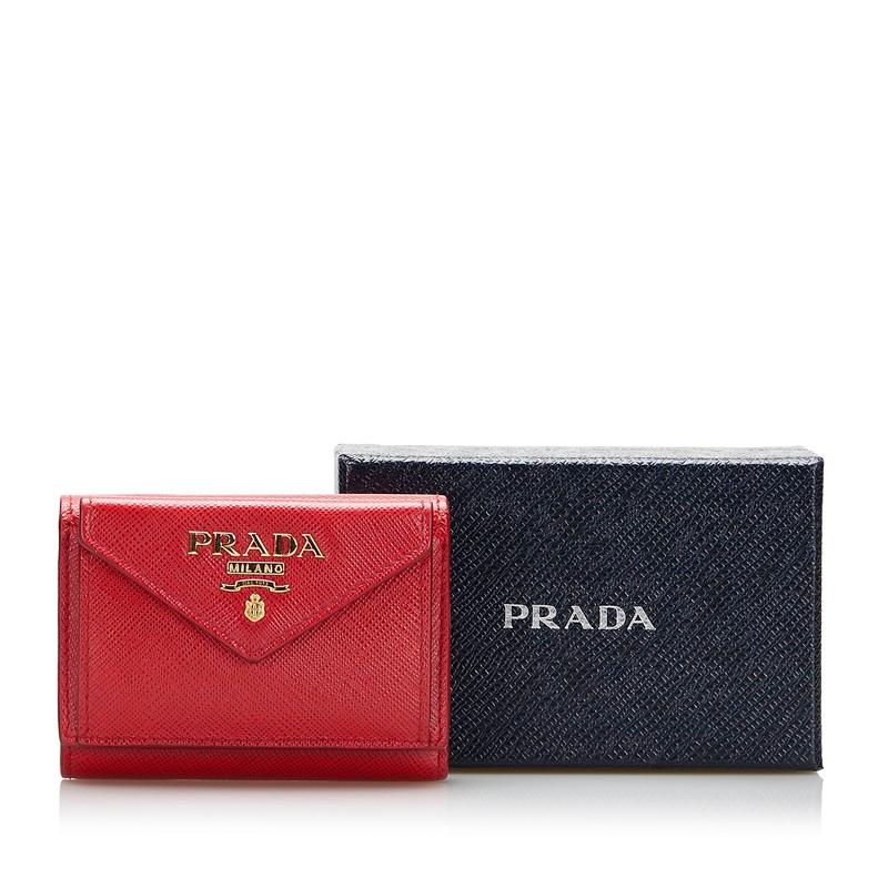 プラダ PRADA サフィアーノ コンパクトウォレット 1MH021 三つ折り財布 サフィアーノ グレー レディース【中古】【SAランク】 PRADA（プラダ） サフィアーノ 三つ折り財布 レザー 1MH021 レディース