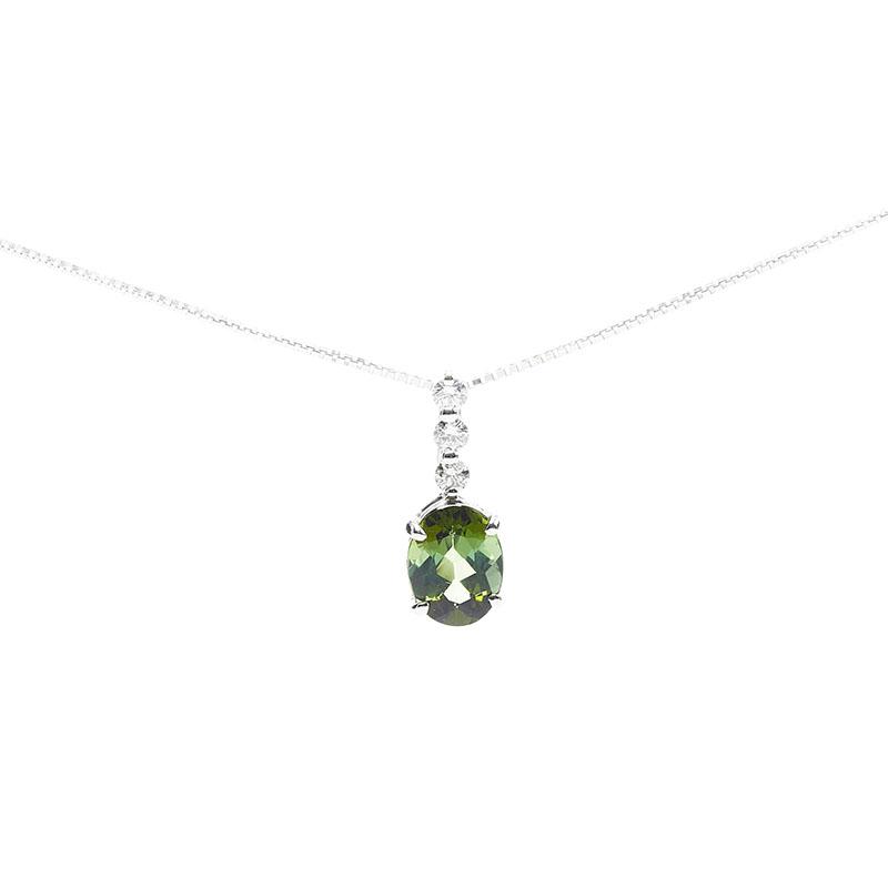 K18WG ホワイトゴールド トルマリン1.31ct ダイヤ0.13ct ネックレス