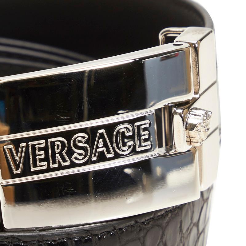 ヴェルサーチェ クロコ 型押し ベルト ブラック レザー メンズ VERSACE