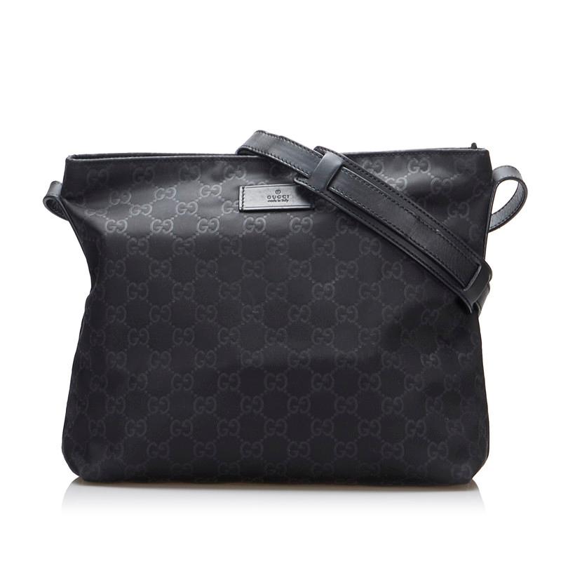 GUCCI グッチ ショルダーバッグ GG ナイロン レザー 斜め掛け ブラック
