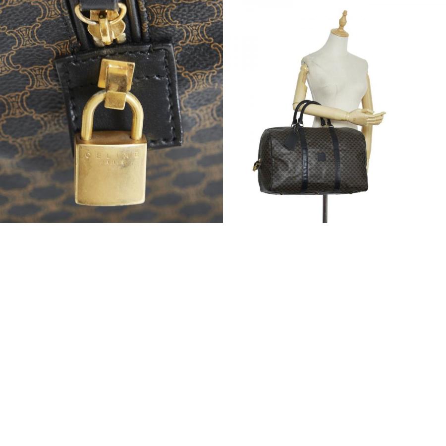 CELINE セリーヌ 黒マカダム トリオンフ ボストンバッグ PVC レザー CELINE セリーヌ マカダム ボストンバッグ ハンドバッグ ブラック