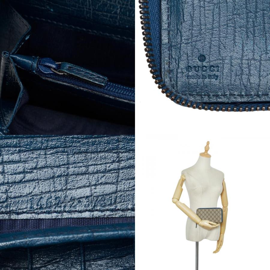 Gucci GGパターン 長財布 ベージュ/青　グッチ GUCCI（グッチ） GGスプリーム ラウンドファスナー 長財布 146212