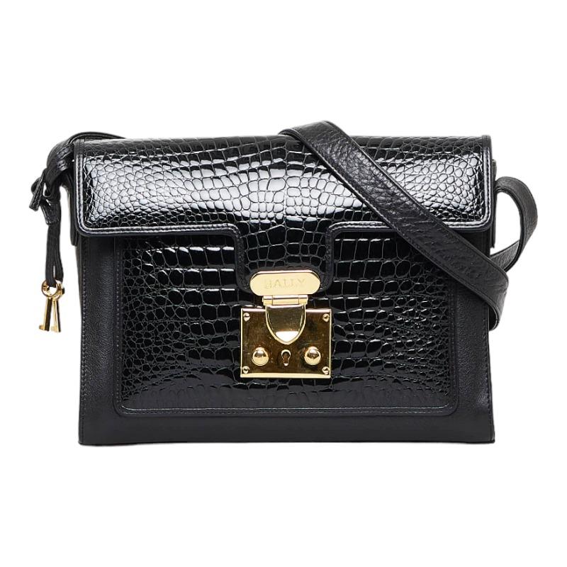 Bally バリー クロコ型押し 斜め掛け ショルダーバッグ ブラック  