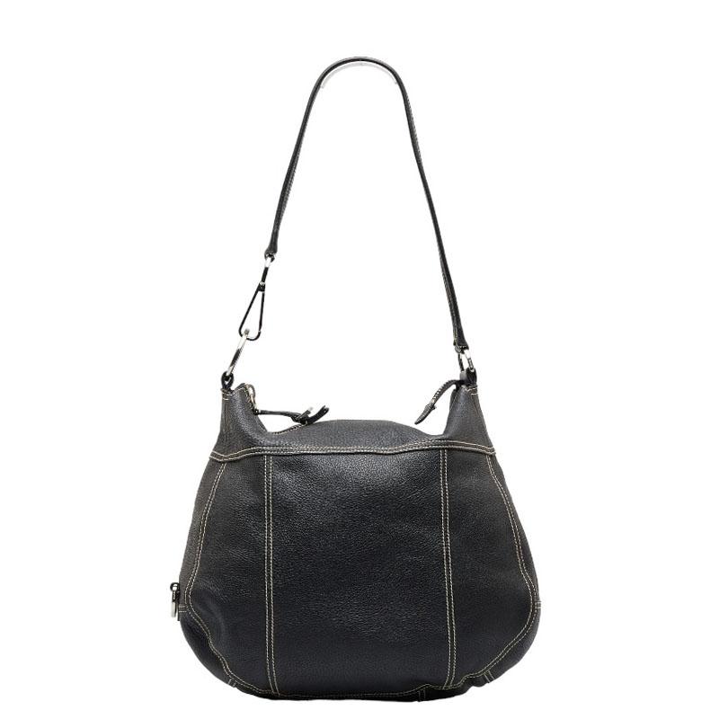プラダ ナイロン×レザー シルバー金具 ワンショルダー ハンド バッグ 黒. PRADA プラダ ステッチ シルバー金具 ワンショルダーバッグ