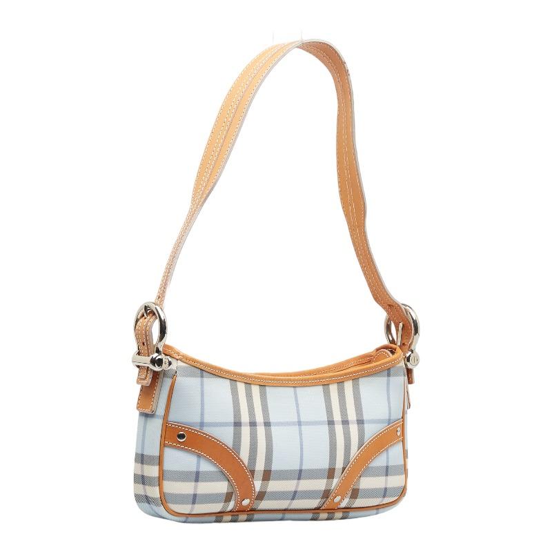 良品 BURBERRY ハンドバッグ PVCレザー 水色 ノバチェック BURBERRY（バーバリー） ノバチェック ワンショルダーバッグ