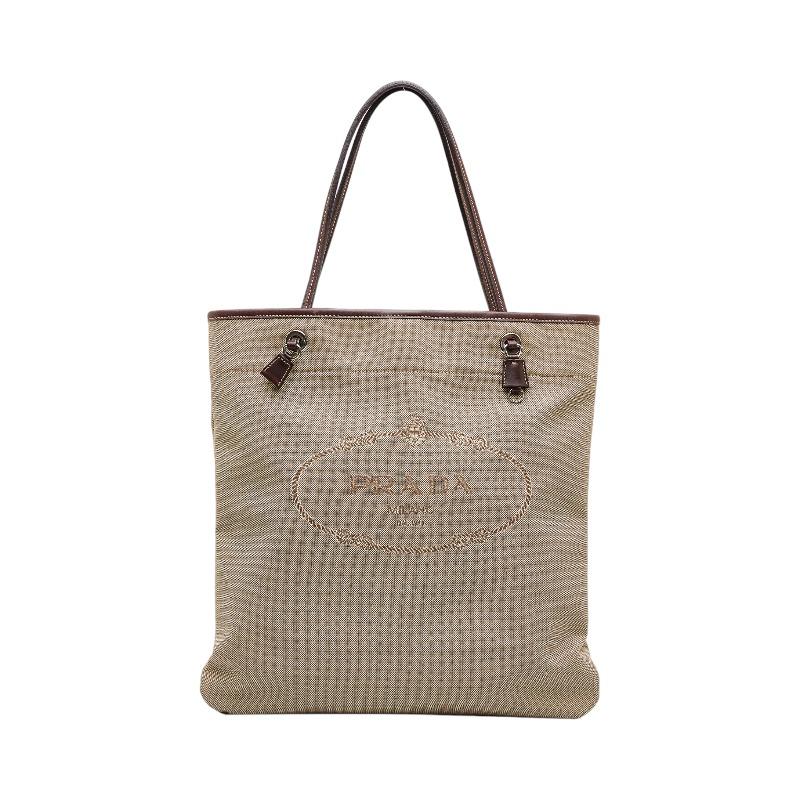 PRADA プラダ ジャガードロゴ トートバッグ ハンドバッグ ベージュ 