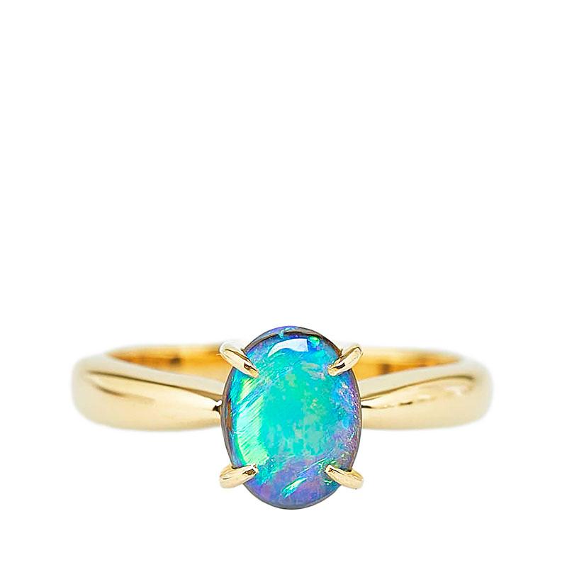 K18YG イエローゴールド ボルダーオパール1.31ct オーバル リング 指輪  