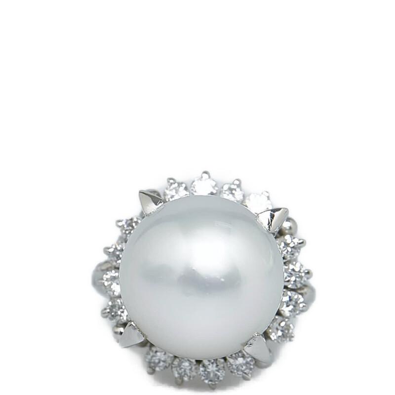 Pt900 プラチナ 白蝶真珠12.2mm ダイヤ0.41ct リング 指輪 レディース 