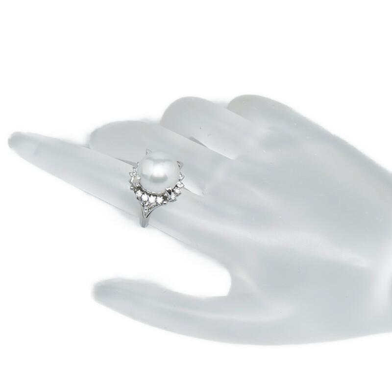 Pt900 プラチナ 白蝶真珠12.2mm ダイヤ0.41ct リング 指輪 レディース 