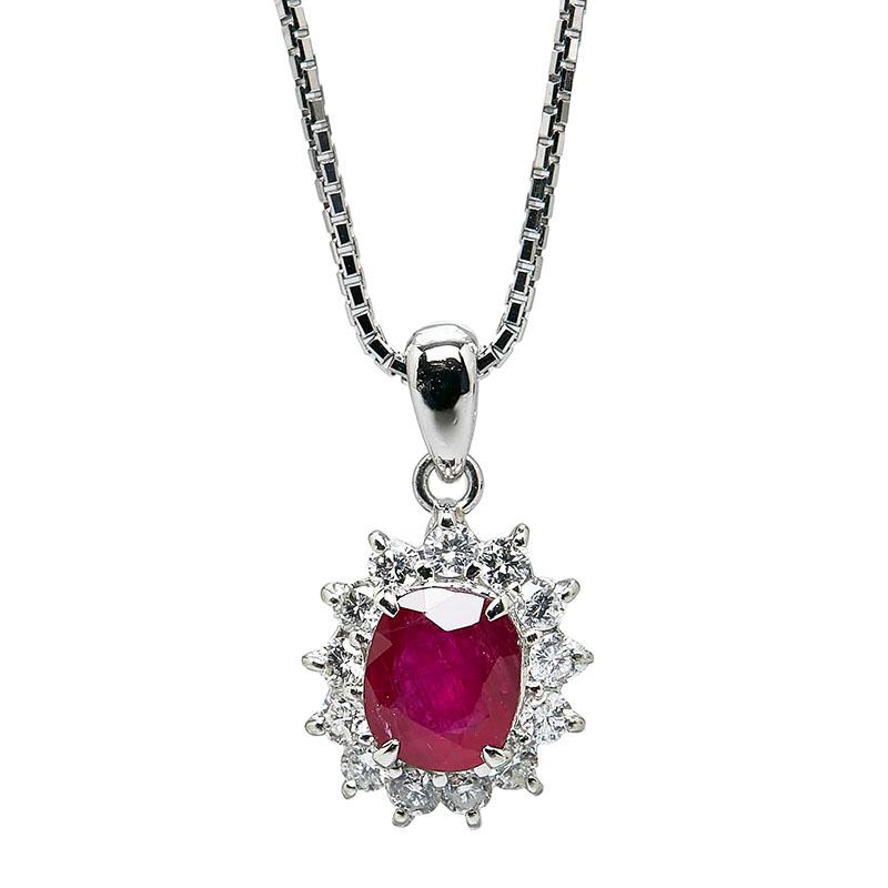 Pt900 プラチナ Pt850 ルビー1.09ct ダイヤ0.33ct ネックレス  