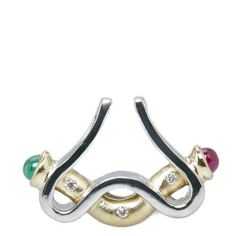 Pt850 プラチナ K18 ゴールド ダイヤ0.02ct ルビー0.24ct エメラルド 
