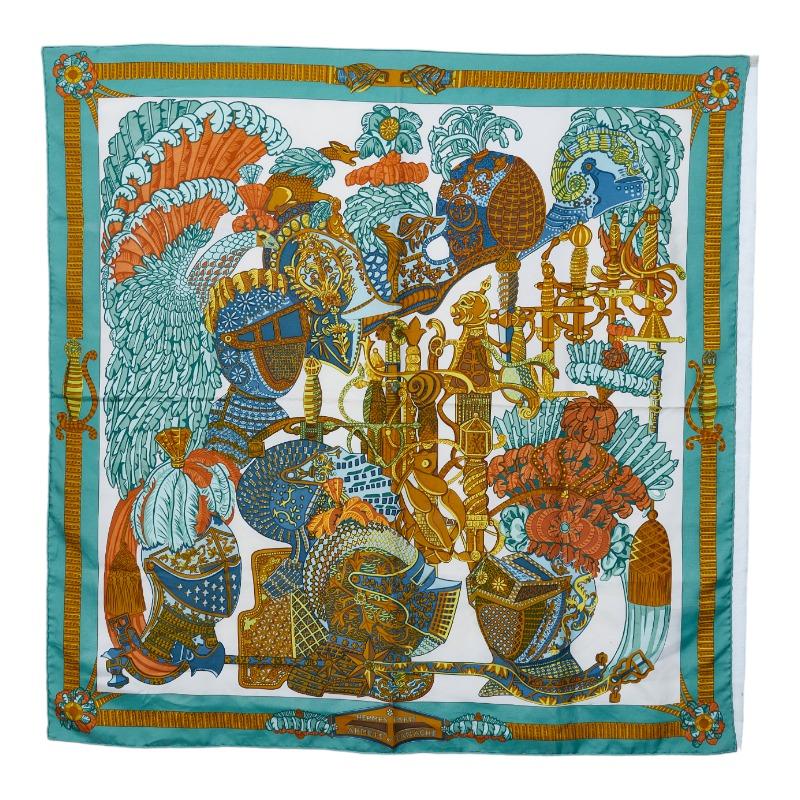 HERMES エルメス カレ90 ARMETS en PANACHE 羽飾りの騎兵兜 HERMES エルメス カレ90 ARMETS en PANACHE 羽飾りの騎兵兜