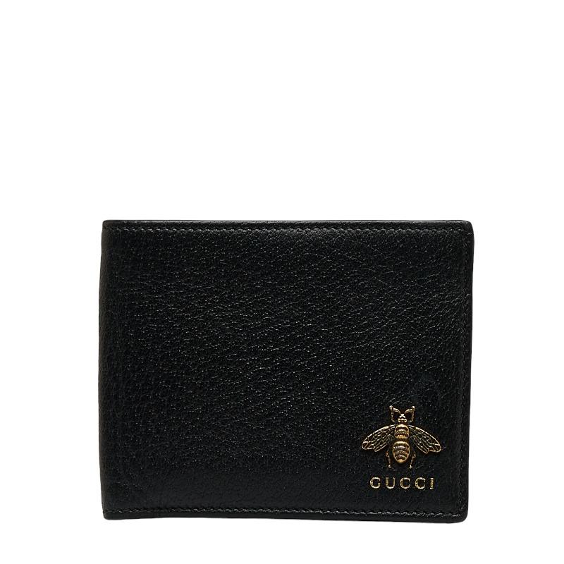 グッチ GUCCI ビー Bee 二つ折り 財布 黒レザー グッチ GUCCI ビー Bee 二つ折り 財布 黒レザー