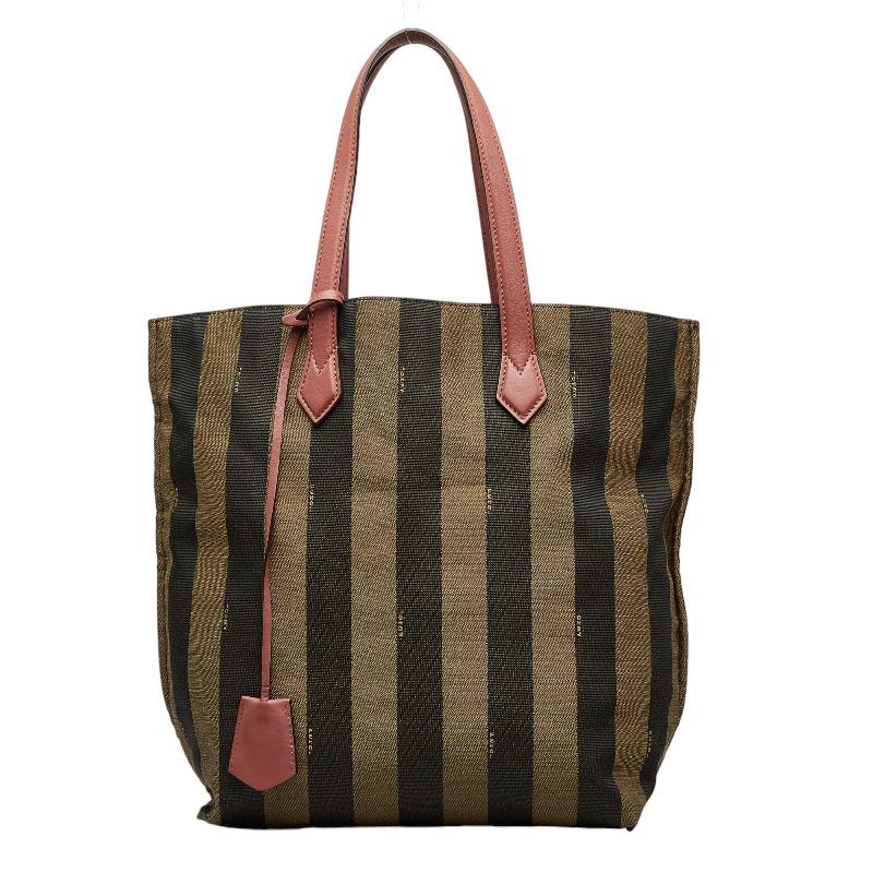 FENDI フェンディ ストライプ トートバッグ ブラウン キャンバス 