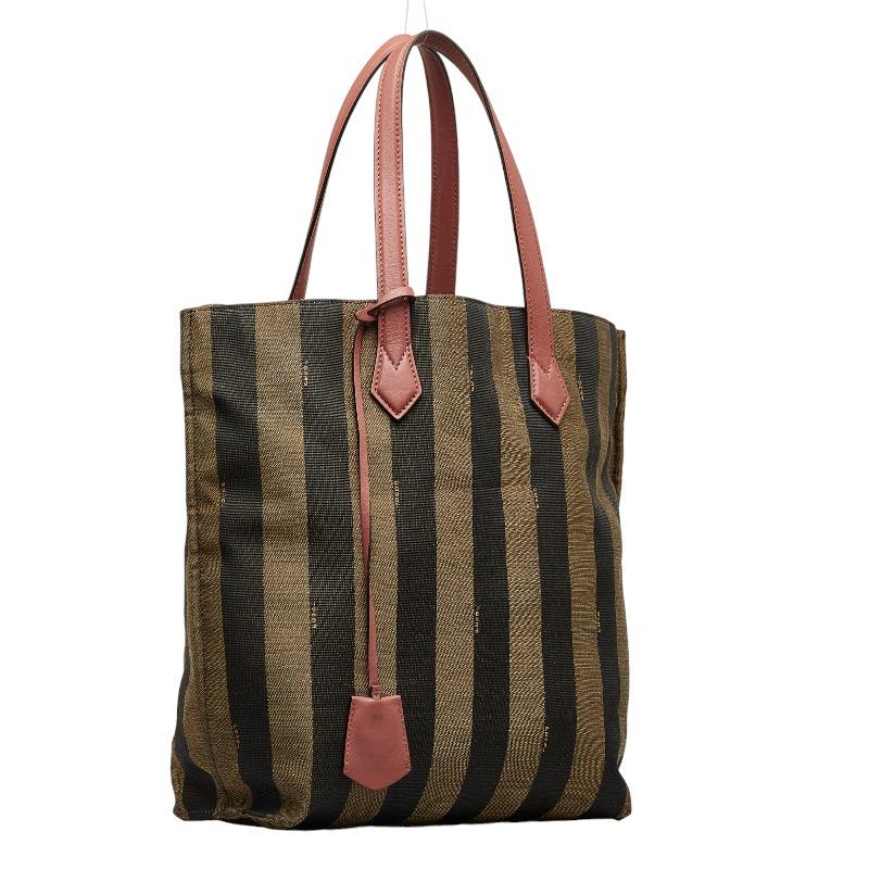 FENDI フェンディ ストライプ トートバッグ ブラウン キャンバス 