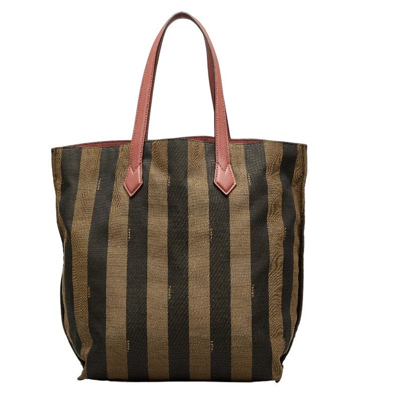 FENDI フェンディ ストライプ トートバッグ ブラウン キャンバス 