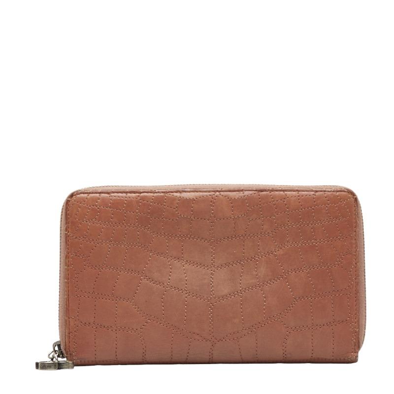 CHANEL（シャネル） クロコダイル風 ラウンドファスナー 長財布 ピンク